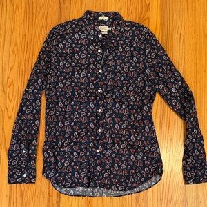 J. Crew Men's Navy and Maroon Paisley Shirt